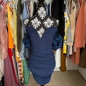 SHEIN Navy Strapless Dress with Floral Accents